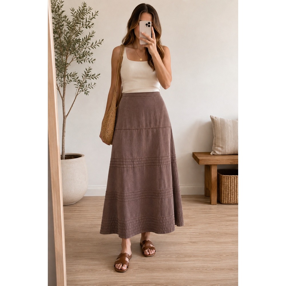 J. Jill Chocolate Brown Tiered Midi Skirt